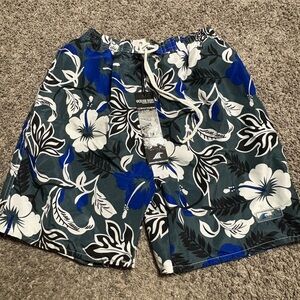 Ocean Blue men's Large‎ Blue floral swim trunks w/ lining front pockets NWT